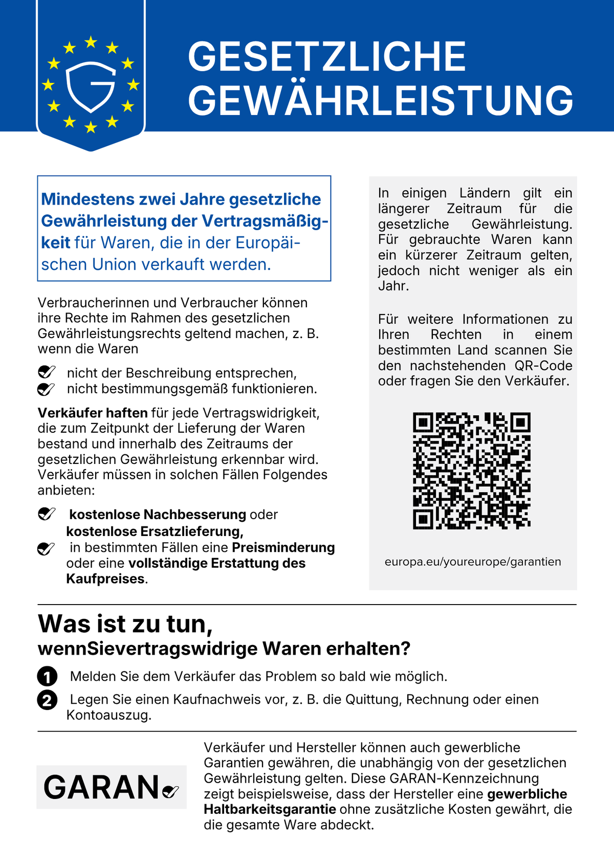EU – Gewährleistungslabel