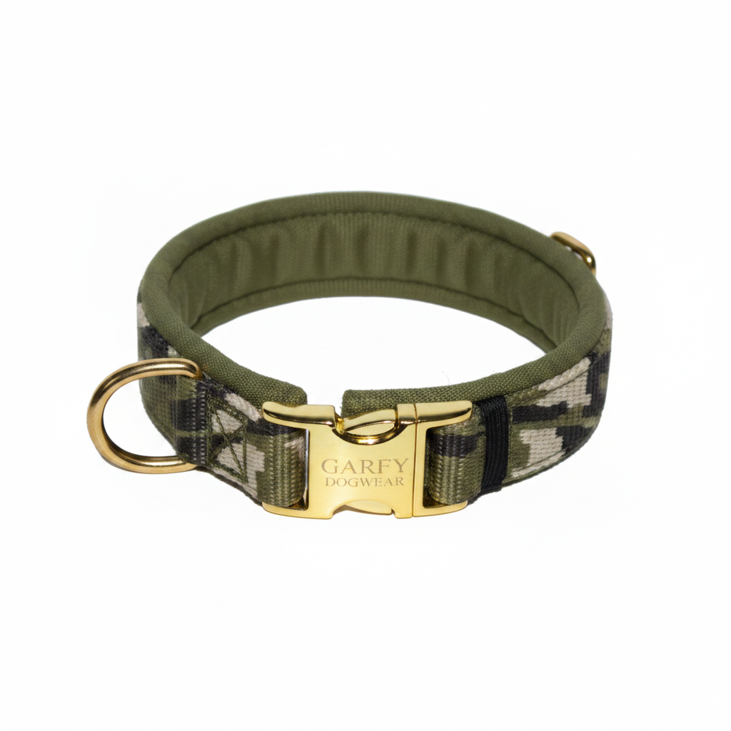 Garfy Dogwear Halsband mit olivem Outdoorstoff